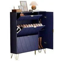 UEV Schuhschrank mit 4 Klappen schmal Schuhkipper Schuhregal (105x24x120cm) verstellbare und herausnehmbare Trennwände für verschiedene Schuhtypen