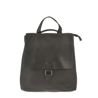 Rucksack-Tasche Damen 2in1 System Leder schwarz 29x31x8cm | Bear Design. Multifunktionale Umhängetasche für Damen mit Rucksackfunktion und A4-Platz.