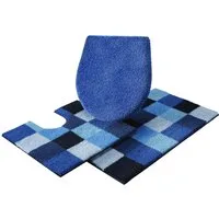 Grund Badematte Mosaik, Badvorleger, Badezimmer Teppich, sehr weich, Höhe 20 mm, rutschhemmend beschichtet, fußbodenheizungsgeeignet, Kunstfaser, rechteckig, 3-tlg. Stand-WC Set, angenehm weich, auch als 3 teiliges Set erhältlich, Made in Europe