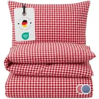 Carpe Sonno Bettwäsche Seersucker 135 x 200 155 x 220 Kariert Sommer Bügelfrei 100% Baumwolle, Seersucker, 2 teilig, Kühlender Bettbezug mit Reißverschluss & OEKO-TEX Rot Weiß 155x220