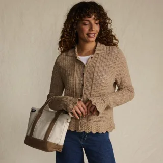 Cardigan in Häkel-Optik für Damen, Damen, size: regular, Braun, by Lands' End