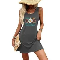 PYLIKE Strandkleid Damen Sommer Tanktop Kleid mit Gänseblümchen Print Bequem für Freizeit und Büro,Strandurlaub
