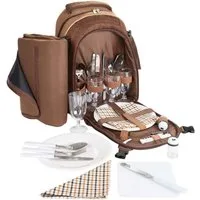 BRUBAKER Freizeitrucksack Picknick-Set für 4 Personen (isolierender Thermorucksack), Picknickrucksack mit Kühlfach und Fleece-Picknickdecke