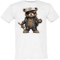 Banco T-Shirt Herren T-Shirt Gangster Bär mit weißer Kappe goldene Maschinengewähr