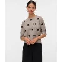 Vero Moda Kurzarmpullover VMDOFFY INTARSIA 2/4 O-NK PULLOV GA NOOS Materialmix, Stretch, regular fit