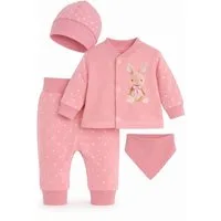 La Bortini Erstausstattungspaket Baby Anzug Hemdchen Hose Mütze Dreieckstuch Garnitur (4-teilig, Set für Neugeborene, Erstlingsset für Mädchen) aus Baumwolle, 44 50 56 62 68 74 80 86