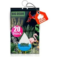 BigDean Granulat-Luftentfeuchter 20er Pack XL Luftentfeuchter Kleiderschrank ohne Strom, für 0 m³ Räume, Entfeuchtung 0 l/Tag, Tank 0,4 l, Integrierter Haken zum Aufhängen, Fenster, Kleiderschrank, Regal