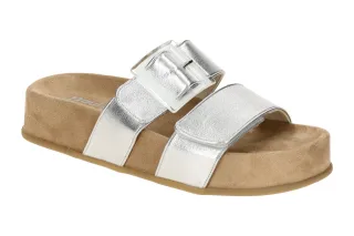 Paul Green Damen Pantoletten 6157-01 Alu Grau Bequeme Plateau-Pantolette