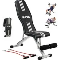 kehot Hantelbank Klappbare Hantelbank mit Verstellbarer Rückenlehne für Heimtraining, (Multifunktionsbank für Brust-, Bauch- und Schultertraining, Inklusive Trainingsbänder für zusätzliche Übungen), Bis 200 kg belastbar für Home Gym und Krafttraining