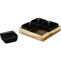 WENKO Dipschale Modell Elo, Massivholz, (Set, 5-tlg), Schale aus Keramik, Tablett aus Akazienholz