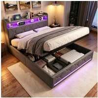 Gdood Polsterbett Stauraumbett Doppelbett LED (1 tlg., Inkl. Bettkasten), Mit LED-Beleuchtung, Ladefunktion, Leinen, 160x200 cm