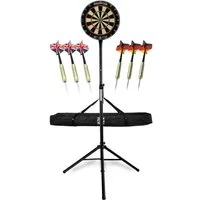 Stagecaptain Dartscheibe DBS-1715 BullsEye Pro, (Spar-Set, 20-tlg., inkl. Stativ, Tasche 6 Dartpfeilen und 12 Flights), Steeldartscheibe aus Sisal mit dünnen Drähten