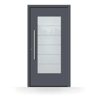 Haustür modern mit Glas, Aluminium, Anthrazitgrau RAL 7016, 100x190 cm, Widerstandsklasse RC2, Schüco-Profil, Modell Düsseldorf