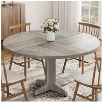 GarveeMore Esstisch Runder mit Holztischplatte und stabilem Fuß 4 Personen,120cm, Küchentische aus Holz für Esszimmer,Küche,Wohnzimmer