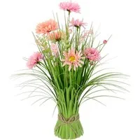 Kunstgras Grasbund mit Dahlien, I.GE.A., Höhe 40 cm, Mit Blüten Margeriten Deko Grasbusch Kunstgras Künstliche Pflanze