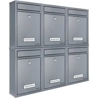 Deuba Briefkasten, 6x Silber inkl. 2 Schlüssel Namensschild abschließbar Mailbox Briefkastenanlage Postkasten Stahl