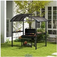 Outsunny Grillpavillon BBQ-Pavillon mit 2 Ablagen, mit 0 Seitenteilen, (Grillüberdachung, Pergola), für Garten, Balkon, Stahl PC Dunkelgrau, 240 x 150 x 230 cm