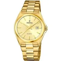Festina Quarzuhr Festina Herrenuhr Klassik, (Analoguhr), Herren Armbanduhr rund, Edelstahlarmband gold, Casual