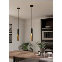 EGLO Hängeleuchte BARBOTTO Pendellampe, Stahl, GU10, IP20, Hängelampe, Esstischlampe, LED fest integriert, Hängeleuchte, H110 x Ø6,0 cm, schwarz, gold, 1X4,5W inkl.