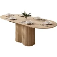 Compleo Esstisch Eiche cremona, kegelförmige Basis, Design-Rundtisch mit Lamellen (Oval), ausziehbar 180-220 cm