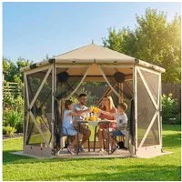 Outsunny Faltpavillon 3 m x 2,6 m Sechseck-Pavillon mit Tragetasche, mit 6 Seitenteilen, (Set, inkl. Bodenmatte, Tragetasche, Erdnägel, Abspannseile), Pop-Up, wasserdicht, UV-Schutz, mit Bodenmatte