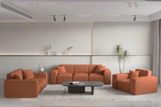 Sofaset Designersofa CELES PREMIUM 3-2-1 in Stoff Ascot Bukla Terracotta