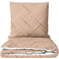 Leonado Vicenti Bettwäsche Hochwertige Polycotton, Baumwolle, 2 teilig, schlichtes Streifen Design mit Wendeseite, Beige, Grün und Grau