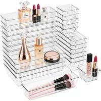 BlingBin Organizer 24 Stück Schubladen-Organizer,Schminktisch Organizer mit 4 Größen (24 Stück, 24 St., Schubladenaufbewahrung aus Kunststoff, transparent), für Badezimmer, Schminktisch, Küche, Büro, Schreibwaren, Kosmetik