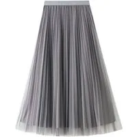 DEBAIJIA Plisseerock Damen Tüllrock Sommer Frauen Mesh Elegante Hohe Taille Midi