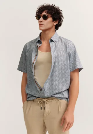 Bugatti Herren Kurzarm-Hemd elegant mit Allover-Muster