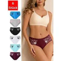Elegant Love Slip Damenslips aus Baumwollmix mit floralem Muster, Unterhosen im Mehrpack (Packung, 6-St., 6er-Pack) Taillenslip Panties, Unterwäsche mit normalem Bund für den Alltag