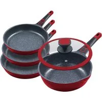 KING Pfannen-Set Moonscape, Aluminiumguss (Set, 5-tlg., je 1 Pfanne Ø 20/24/28/28 cm, H: 4,5/5/5,5/8,5 cm, - 1/1,9/2,5/4 l), abnehmbarer Griff, MOONSCAPE-Beschichtung, Induktion