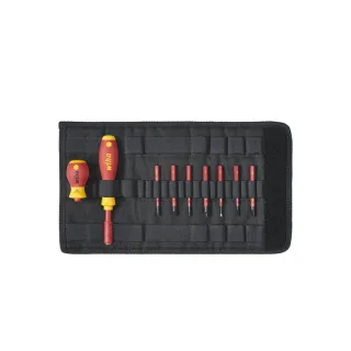 Wiha Schraubendreher und Bit Set slimVario Schlitz, Phillips, Pozidriv 10-teilges Set mit Falttasche - 41232