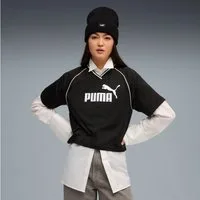 PUMA T-Shirt ESS RELAXED CROPPED FOOTBALL JERSEY Kurzarm, sportlicher Stil, mit V-Ausschnitt