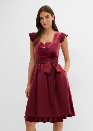 bonprix Dirndl und Schürze (2-tlg.Set), rot, Gr.46, Modern und feminin: Dirndl aus Samt mit herzförmigen Ausschnitt und Rüschenärmel sowie einer Schürze aus glänzendem Satin