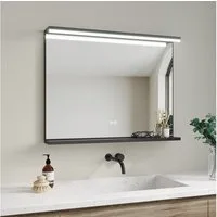 AQUALAVOS Badspiegel Badspiegel mit Ablage Aluminiumrahmen Schwarz matt Wandspiegel Spiegel, ohne/mit Beleuchtung 50x70 80x60 cm Rechteckiger Badspiegel für Bad