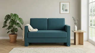 BRUNO Schlafsofa 120cm in Petrol Türkis | Schmal | stabiles Massivholz & Boxspringkomfort
