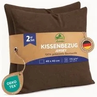 leevitex® Kissenbezüge Kissenbezug 40 x 40 cm, 2er Set, Schokobraun/Dunkelbraun, (2 Stück), feine Jersey-Qualität, 100% Baumwolle, robuster Reißverschluss