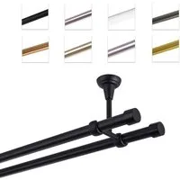 MDEKOR Gardinenstange Vorhangstange 19mm, 2-läufig, 2-läufig Deckemontage, 120 cm Schwarz Matt