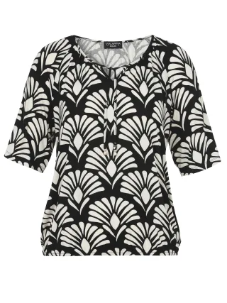 VIA APPIA DUE - T-Shirt Rundhals 1/2 Arm Druck schwarz/creme - Gr. - 48