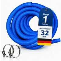 HAF Poolschlauch Schwimmbadschlauch Poolschlauch Solarschlauch Blau Ø 32mm 1 Meter, Schlauch "Made in Germany" mit Trennmuffen, inkl. 2 Schlauchschellen aus Edelstahl (25-40mm)