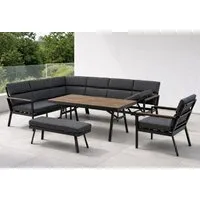 Gardissimo Gartenlounge-Set Nara Oak XL links / Gartenmöbelset / Nonwood Dining Lounge Set, (Set, 4-tlg., Alu, Ecklounge, Esstisch, Sessel, Bank, inkl. Auflagen), Dining Höhe, Liegefunktion, wetterfest