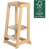 roba® Stehhilfe Lernturm Montessori - Sicherer Tritthocker für Kinder - Umkippschutz (ab 1 Jahr - bis 80kg belastbar - extra stabil), Küchenhelfer - Höhenverstebllar - FSC - Massives Bambus Holz