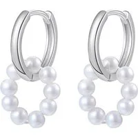 Hey Happiness Paar Ohrhänger Perlen Ohrringe Damen Silber 925 Gold 18K hängend, Silber Creolen Süßwasserperle weiß, Brautschmuck