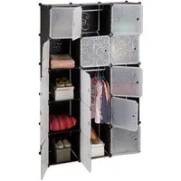 relaxdays Steckregal Regalsystem Kleiderschrank 11 Fächer, schwarz
