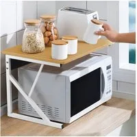 JEOBEST Küchenregal (2-stufig) Holz Mikrowellen Ständer, Gewürzregal Multifunktion Küche Mikrowellenständer