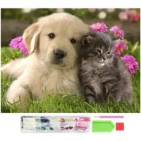 LA CUTE Malen nach Zahlen 5d Diamant Mosaik Stickerei 5D Katze Hund 30x40cm. (DIY Diamant-Malerei Set für kreative Bastelprojekte., Enthält Leinwand, Diamanten, Applikator, Aufbewahrungsbehälter), Selbstklebende Leinwand, verschiedene Diamantgrößen u