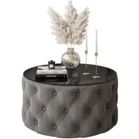 Lookway Couchtisch CHESTERFIELD 70 cm runder gepolsterter couchtisch