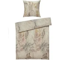 casa NOVA Bettwäsche CAROL, 135 x 200 cm, Beige, Braun, Gelb, Satin, 2 teilig, florales Muster, mit Reißverschluss