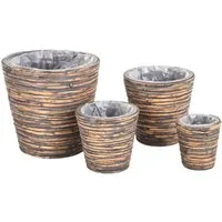 Marrakesch Orient & Mediterran Interior Übertopf 4er Set Boho Pflanzkorb Rattan handgefertigt in Braun 27 cm Dekoration (4 St), Handarbeit
